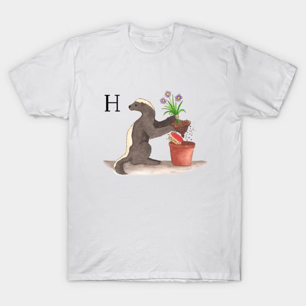 H is for Honey Badger (he doesn't care) T-Shirt by thewatercolorwood